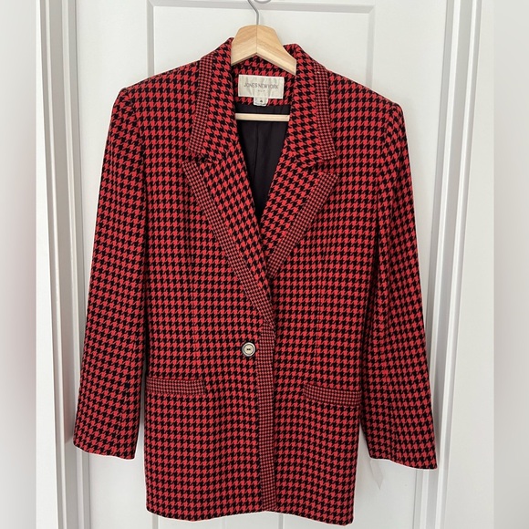 Jones New York Jackets & Blazers - Jones New York: Vintage 80s Orange Black Herringbone Blazer 100% Wool: Size US 4
